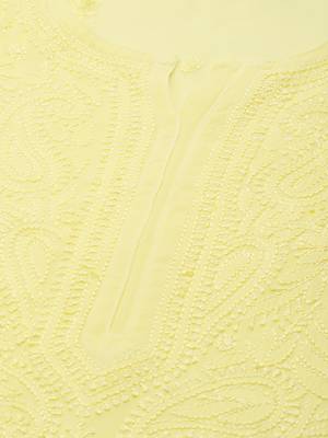 hand embroidered yellow georgette lucknowi chikankari straight kurta  6