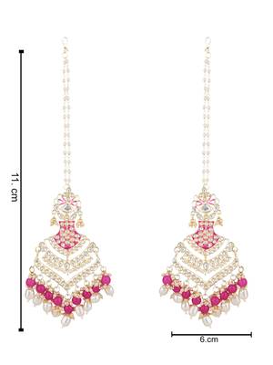 Ethnic gold plated kundan meenakari pearl hanging with ear chain earrings for women  3