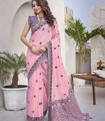 Light Pink Cotton Silk Saree Cotton Weav Work Border With Contrast Blouse