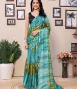 Ready To Wear Teal Fancy Gerogette Padding Saree With Blouse