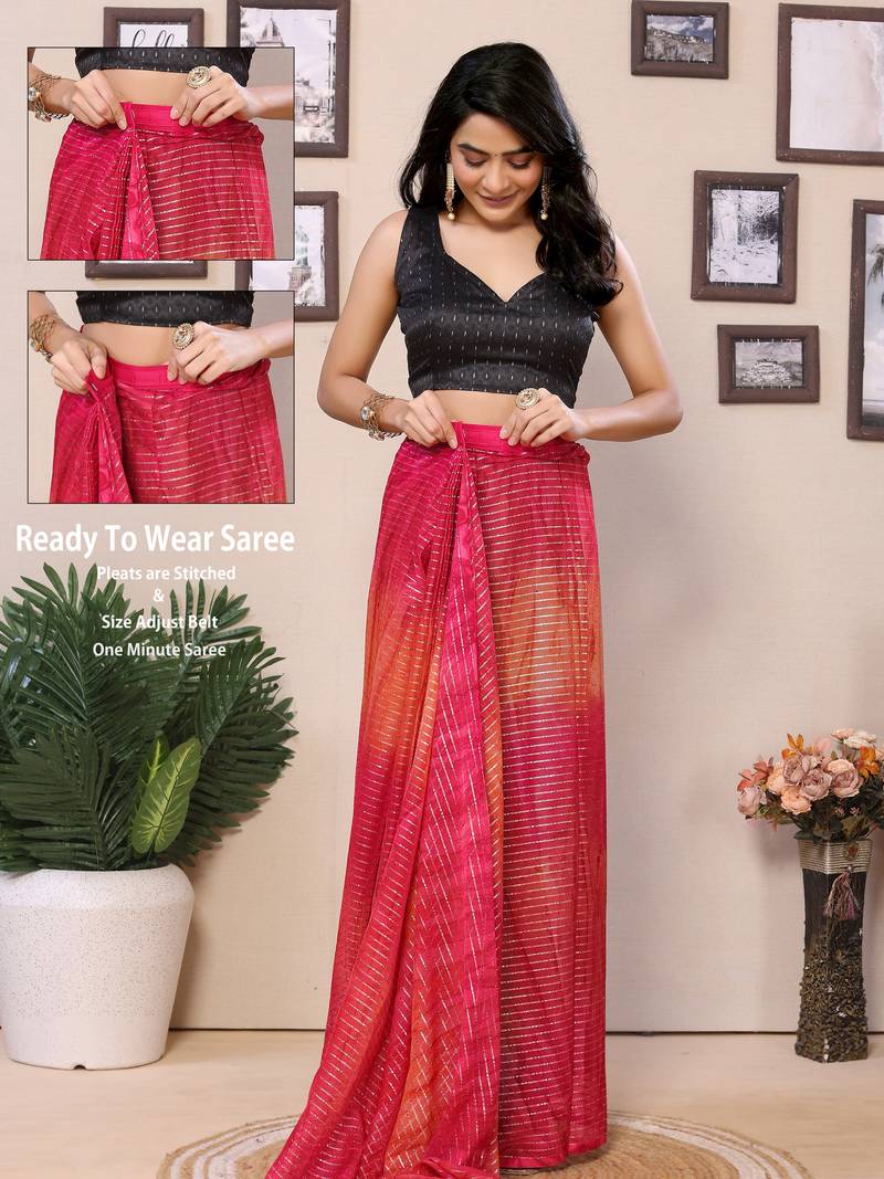 Ready To Wear Pink Fancy Gerogette Padding Saree With Blouse