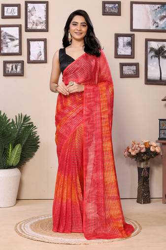 Yellow Malaika Ready To Wear Georgette Padding Print work Saree with Blouse