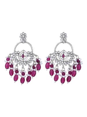 silver plated traditional kundan & pearl chandbali dangle earrings for women 2