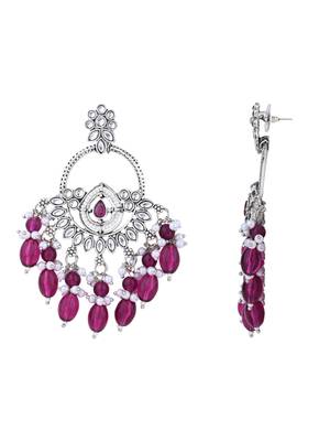 silver plated traditional kundan & pearl chandbali dangle earrings for women 3