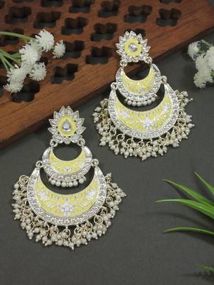 gold plated traditional meenakari kundan & pearls chandbali earrings for women 1