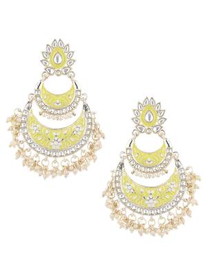 gold plated traditional meenakari kundan & pearls chandbali earrings for women 2