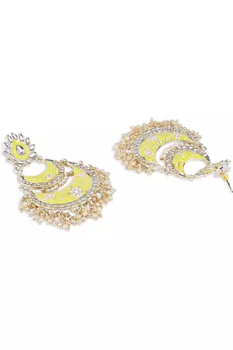 gold plated traditional meenakari kundan & pearls chandbali earrings for women