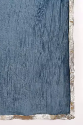 blue color embroidered silk blend styles kurta trouser with dupatta