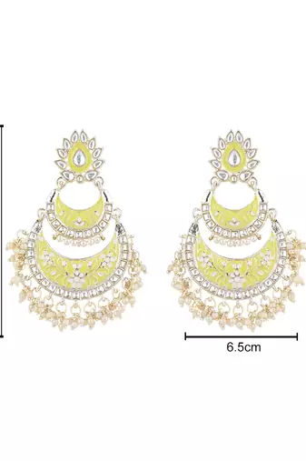 gold plated traditional meenakari kundan & pearls chandbali earrings for women