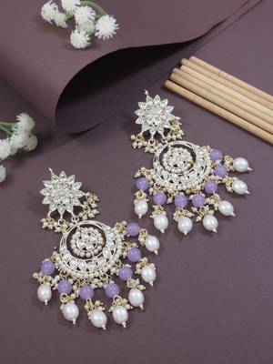 gold plated traditional handcrafted kundan & pearl chandbali earrings for women 1