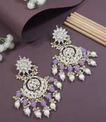 gold plated traditional handcrafted kundan & pearl chandbali earrings for women