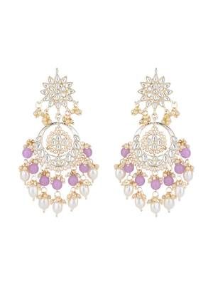 gold plated traditional handcrafted kundan & pearl chandbali earrings for women 2
