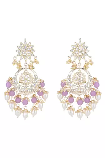 gold plated traditional handcrafted kundan & pearl chandbali earrings for women