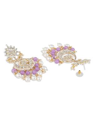 gold plated traditional handcrafted kundan & pearl chandbali earrings for women 3