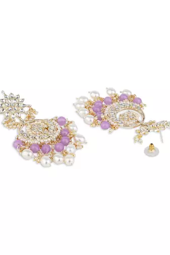 gold plated traditional handcrafted kundan & pearl chandbali earrings for women