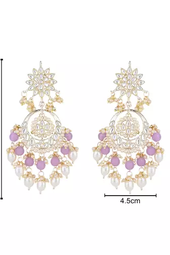 gold plated traditional handcrafted kundan & pearl chandbali earrings for women