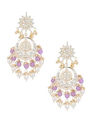 gold plated traditional handcrafted kundan & pearl chandbali earrings for women 5