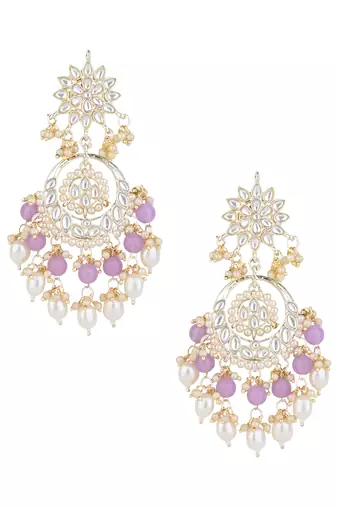 gold plated traditional handcrafted kundan & pearl chandbali earrings for women