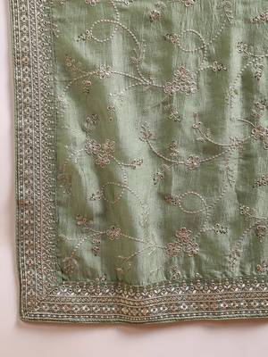 green color embroidered silk blend styles kurta trouser with dupatta 6
