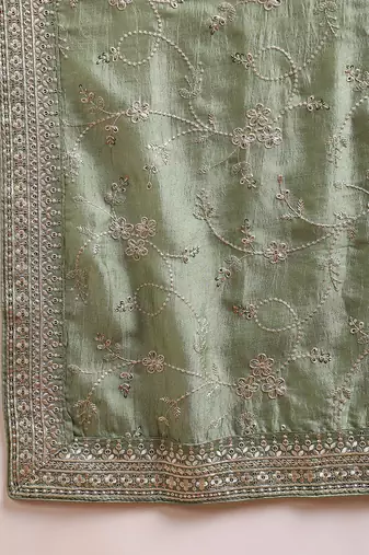 green color embroidered silk blend styles kurta trouser with dupatta