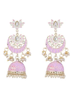I jewels gold plated traditional meenakari floral kundan & pearls jhumka earrings for women 1