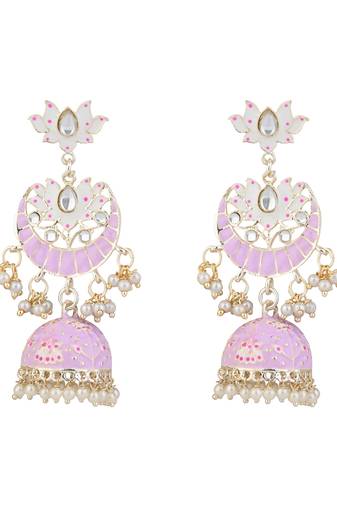 I jewels gold plated traditional meenakari floral kundan & pearls jhumka earrings for women