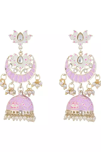 I jewels gold plated traditional meenakari floral kundan & pearls jhumka earrings for women