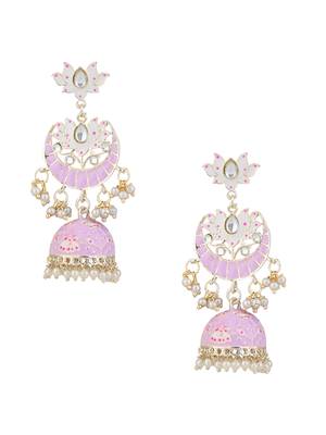 I jewels gold plated traditional meenakari floral kundan & pearls jhumka earrings for women 2