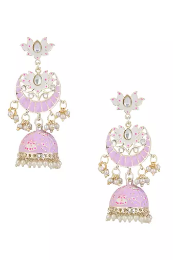 I jewels gold plated traditional meenakari floral kundan & pearls jhumka earrings for women
