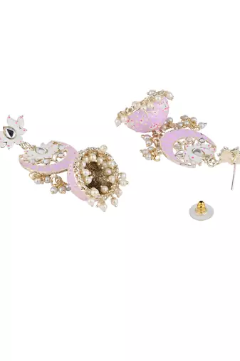 I jewels gold plated traditional meenakari floral kundan & pearls jhumka earrings for women
