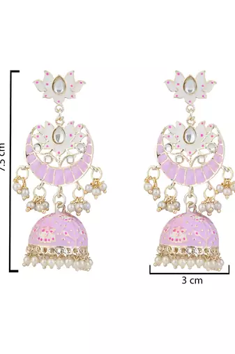 I jewels gold plated traditional meenakari floral kundan & pearls jhumka earrings for women