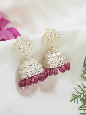 I jewels gold plated traditional kundan & pearl jhumka earrings for women 1