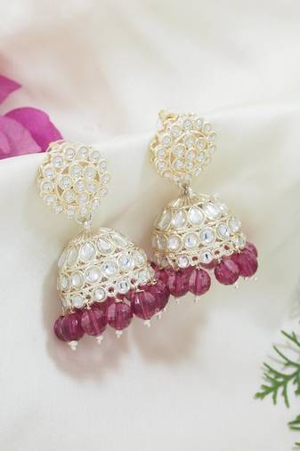 I jewels gold plated traditional kundan & pearl jhumka earrings for women