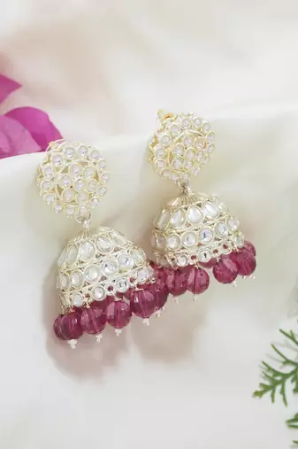 I jewels gold plated traditional kundan & pearl jhumka earrings for women