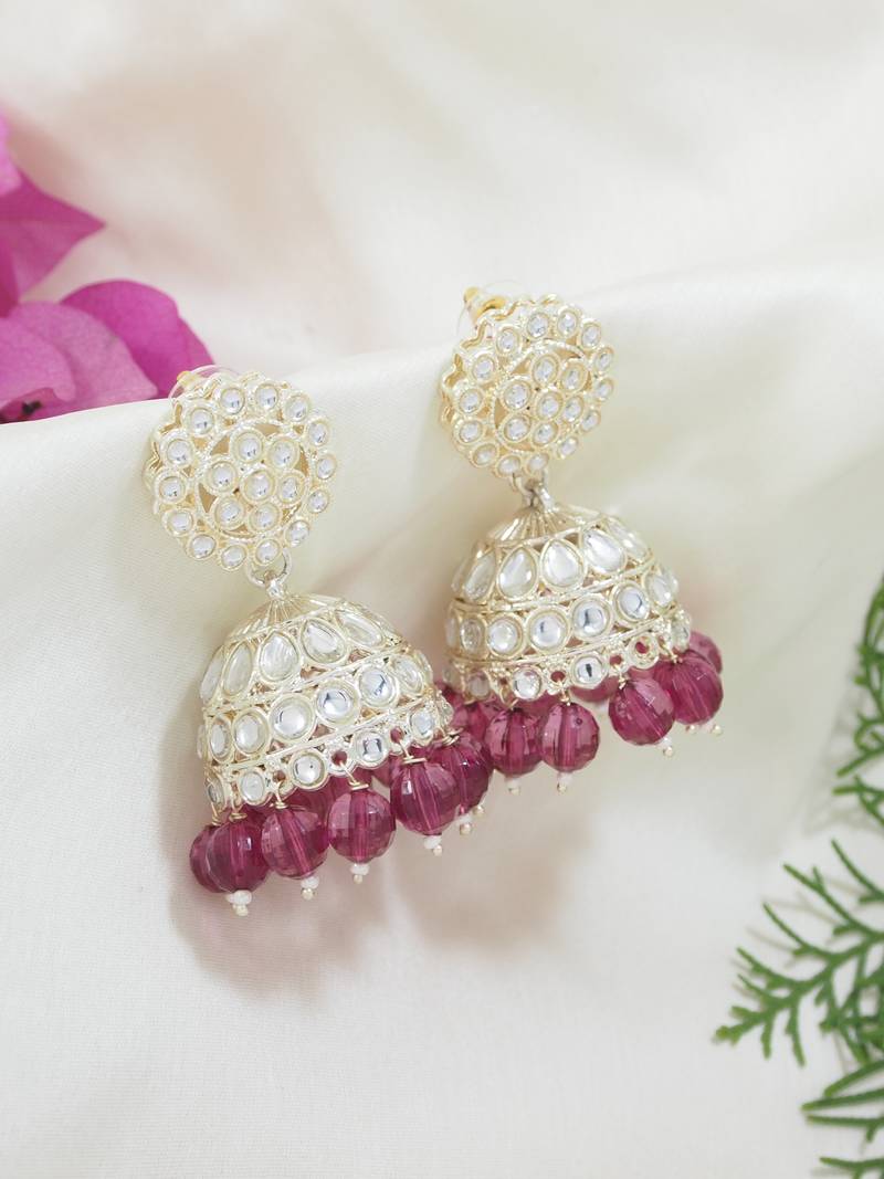 I jewels gold plated traditional kundan & pearl jhumka earrings for women