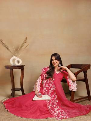 pink color embroidered silk blend styles kurta trouser with dupatta 7
