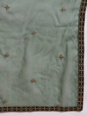 women green silk blend solid embroidered straight kurta palazzos with dupatta 6