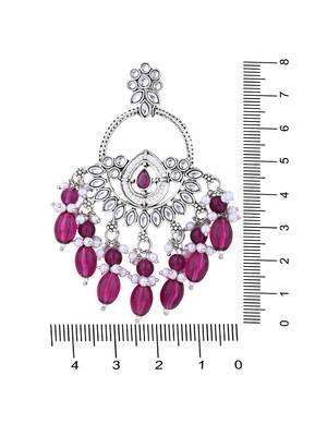 silver plated traditional kundan & pearl chandbali dangle earrings for women 4