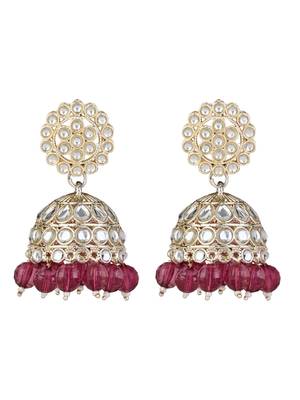 I jewels gold plated traditional kundan & pearl jhumka earrings for women 2