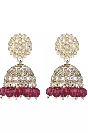 I jewels gold plated traditional kundan & pearl jhumka earrings for women