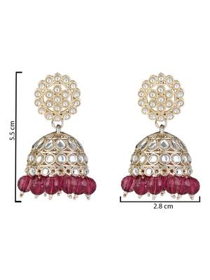 I jewels gold plated traditional kundan & pearl jhumka earrings for women 4