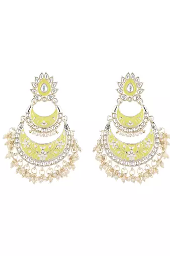 gold plated traditional meenakari kundan & pearls chandbali earrings for women