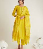 Mustard yellow chanderi suit set