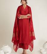 Red chanderi suit set