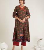 Green hand block printed cambric cotton suit