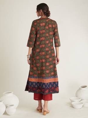 Green hand block printed cambric cotton suit 2