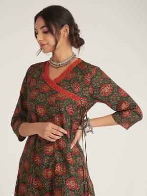 Green hand block printed cambric cotton suit 3