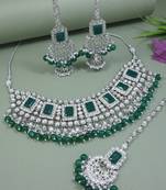 silver plated traditional kundan & pearl bridal choker necklace jewellery set 