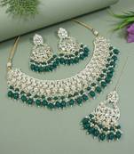 gold plated traditional kundan & pearl choker necklace jewellery set 