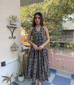 Indigo cotton block printed dress
